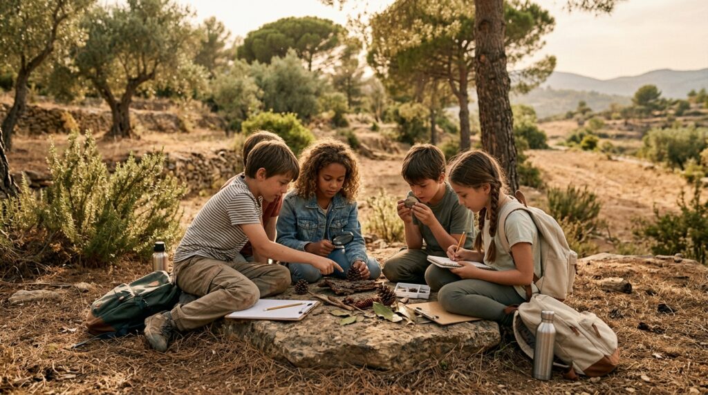 Niños participando en aprendizaje al aire libre